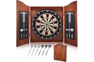 Yirinatek Sisal Dart Board Cabinet Sets, Decorative Dart Boards for Adults [6*Steel Darts] - Wooden Dartboard Cabinet with Integrated Scoreboard for Family Game Rooms