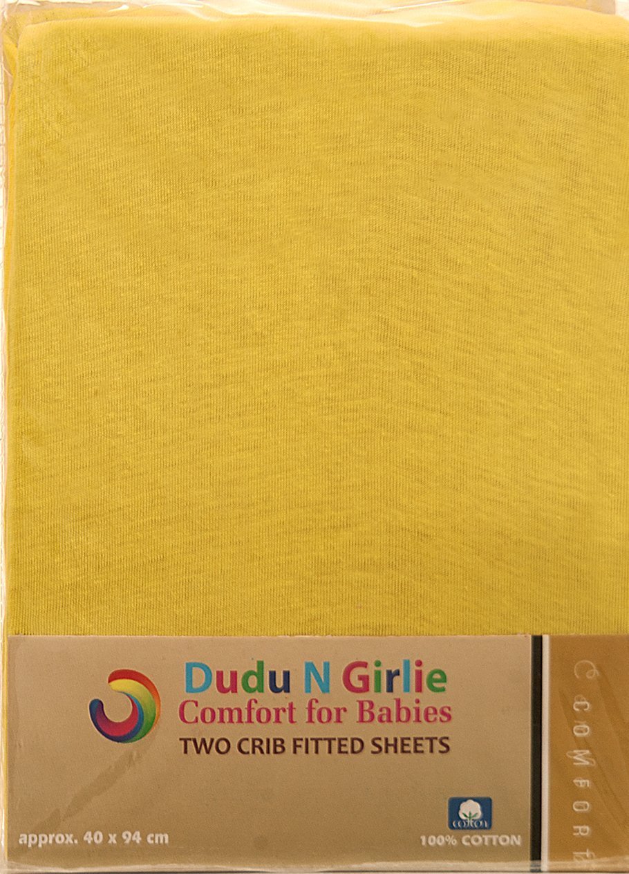 Dudu N Girlie Crib Fitted Sheets 40x90cm - Crib Sheets 100% Cotton Jersey -Hypoallergenic Pram Sheets Breathable Easy Care - Cradle Fitted Sheets (Pack of 2, Yellow)