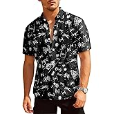 HUNTFAMI Hawaiian Button Down Shirt Unisex, Short Sleeve Floral Summer Shirt for Beach, Spring, Holiday & Birthday Gift