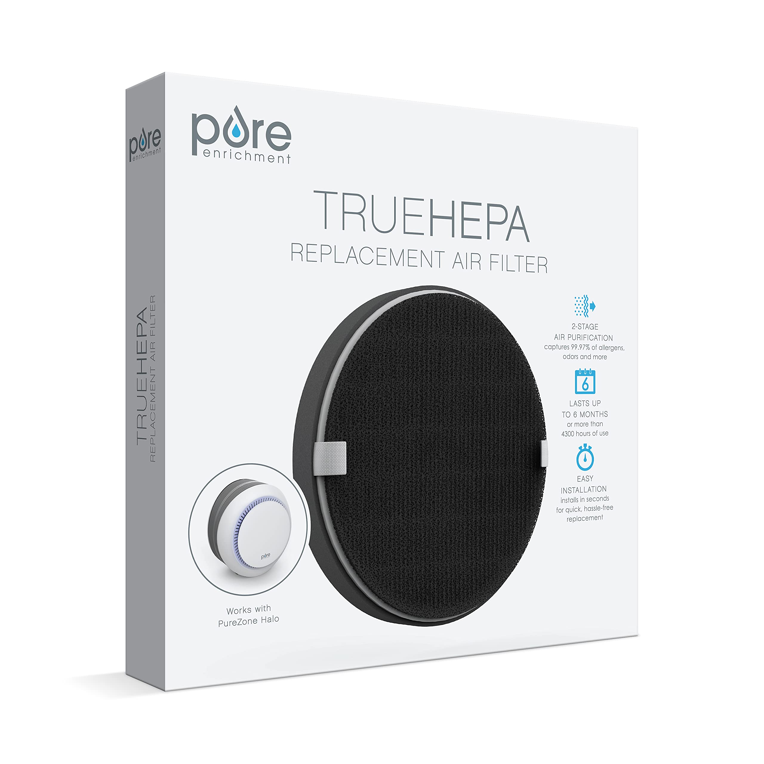 Pure Enrichment Genuine 2-in-1 True HEPA Replacement Filter for The PureZone? Halo Air Purifier (PEAIRDSK)