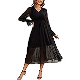 Kormei Women's Fall Maxi Dress Long Sleeve V Neck A Line Flowy Wedding Guest Cocktail Party Dresses