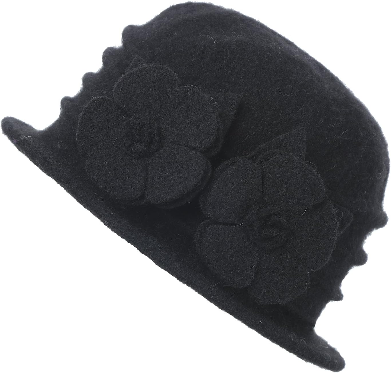 DANTIYA Womens Winter Warm Wool Cloche Bucket Hat Slouch Wrinkled Beanie Cap with Flower