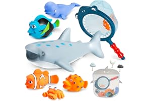 MASAGOTTI No Hole Mold Free Baby Bath Toys for Toddlers 1-3, Water Toys for 6-12 Months Infants with Storage Bag, Baby Shark Toys for Pool, Bathtub, Beach, Shower, Tub,Ideal Gifts for Kids Boys and Girls