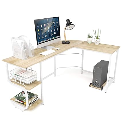 Teraves Reversible L Shaped Desk With Shelves Round Corner