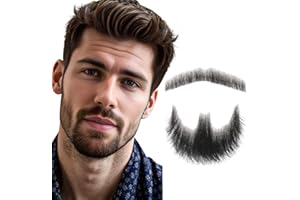 CLIONE Fake Beard Costume Facial Hair 100% Human Hair Realistic Beard Fake Goatee Mustache with Invisible Lace and Adhesive Full Hand Tied Lace Fake Mustache for Parties Halloween Funny Cosplay