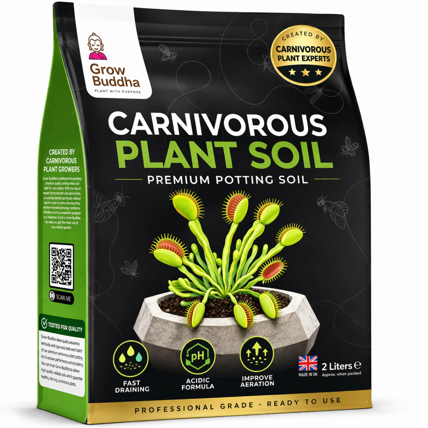 Grow Buddha Carnivorous Soil - Natural Indoor Carnivorous Plant Potting Mix Compost - Enriched with Special Nutrients - Carnivorous Soil Compost Mix for Venus flytrap Plants - Indoor Plant Soil (2L)
