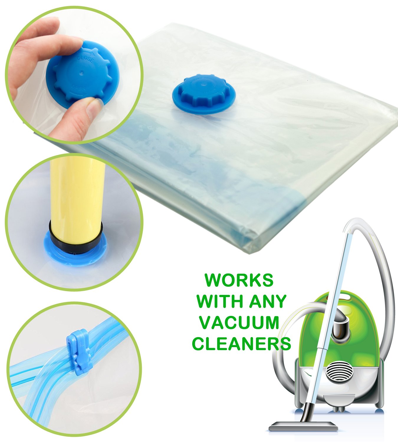 6 PC Vacuum Storage Bags Space Saver Set Vacuum Bags With Travel Pump