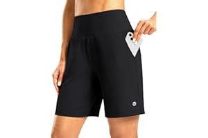 G GRADUAL Women's Athletic Shorts with Zipper Pocket 7" High Waisted Stretchy Bermuda Shorts for Women Workout Running Casual
