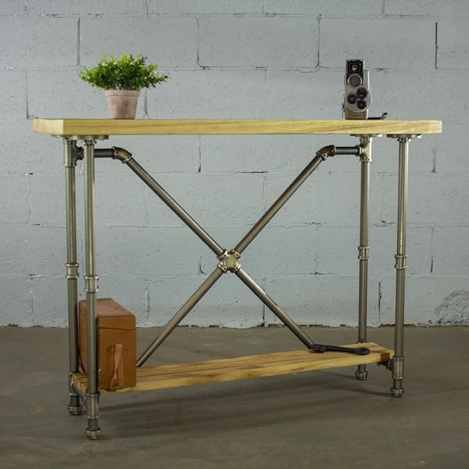 Furniture Pipeline Houston Industrial Vintage 2Tier Pipe Solid Wood