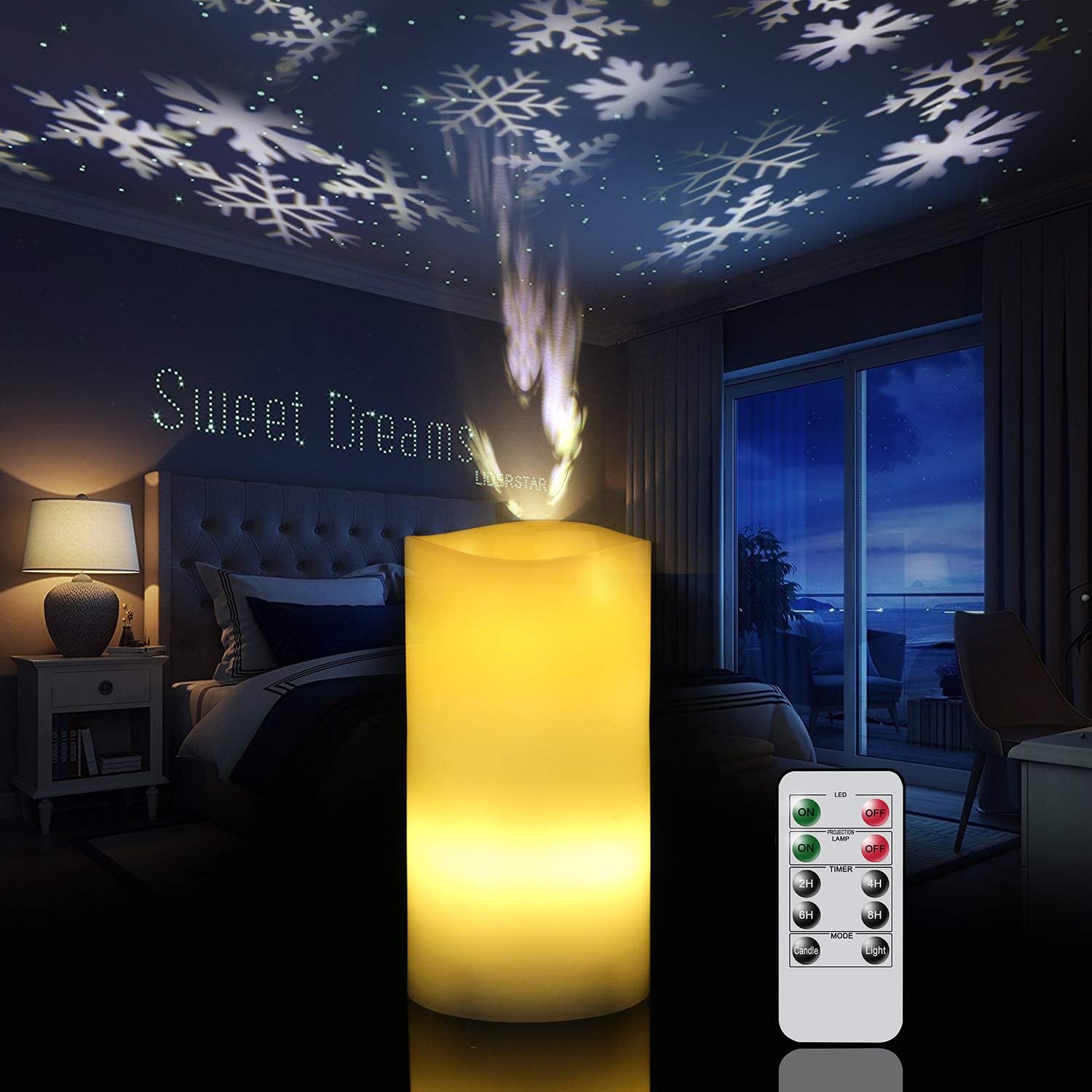 Wondise Flameless Snowflake Projection Candle Battery