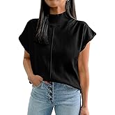 Saodimallsu Womens Summer Cap Sleeve Tops Mock Neck Knit Sweater Vest Sleeveless Work Elegant Shirts