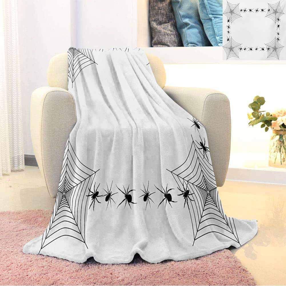 GGACEN Spider Web Commercial Grade Printed Blanket Creepy Framework with Arachnid Venom Poison Trap Cartoon Style Monochrome Print Queen King W57 x L74 Inch Black White