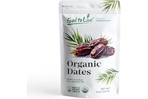 Food to Live Organic Deglet Noor Dates, 8 Ounces - Pitted, Non-GMO, Soft & Juicy, Unsulfured, Raw, Dried Fruit, No Sugar Added, Vegan, Kosher, Paleo, Sirtfood, Bulk, Good Source of Dietary Fiber.