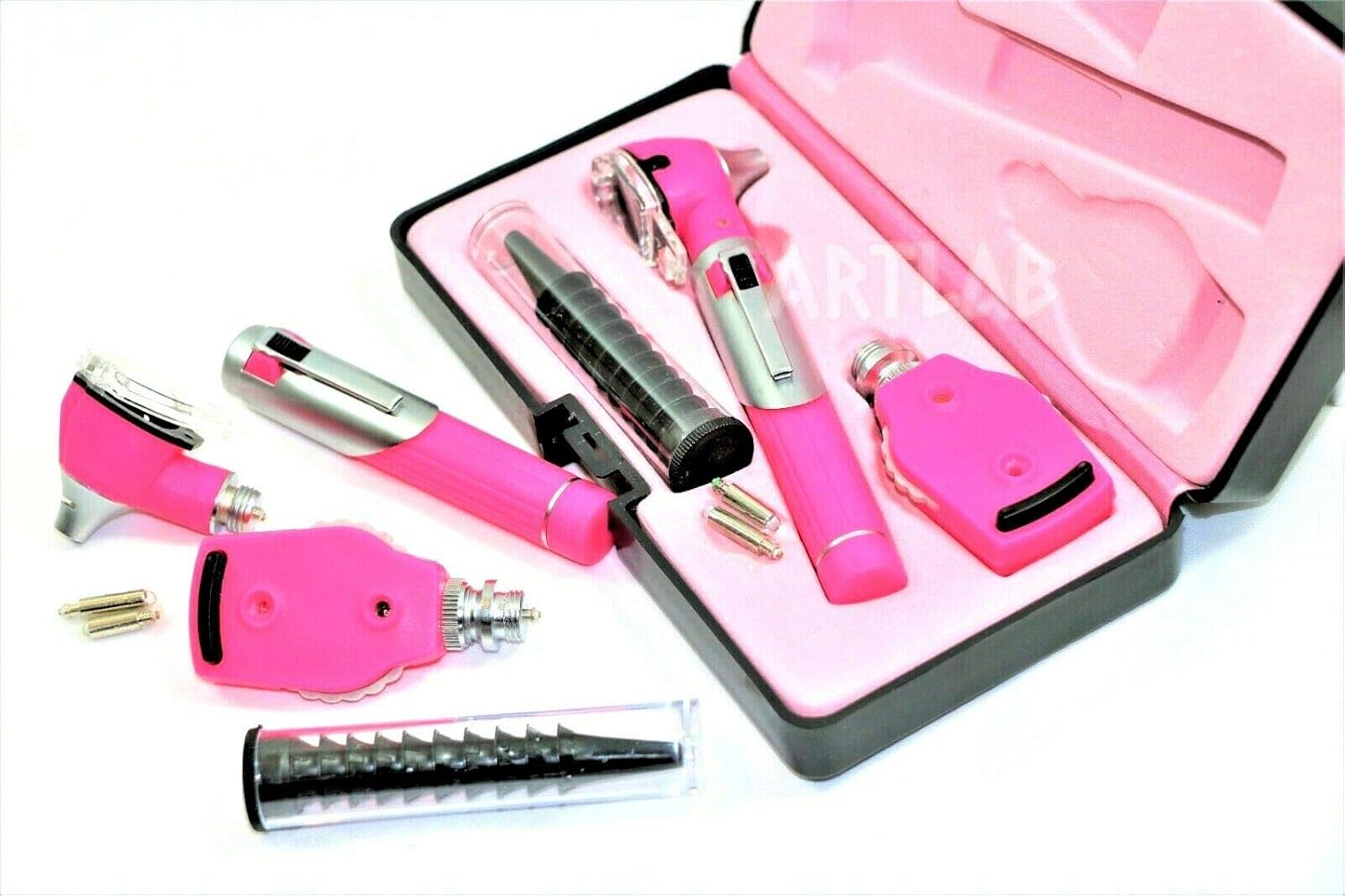 Cynamed Fiber Optic Led Ear Nose and Throat Exam Otoscope Medical Human Veterinary School Kit Premium Hard Case 10 Extra speculas Plus 2 Extra Replacement Bulb