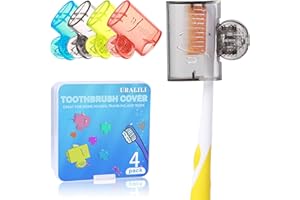 URALILI 4 Pack Colorful Toothbrush Head Covers - Portable & Durable Brush Pod Cases with Protective Caps, Ideal for Travel, Camping, Bathroom, School, Easy to Distinguish (Blue, Black, Red, Yellow)