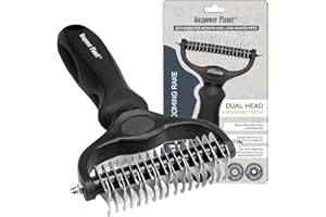 Maxpower Planet Hair Brush - Double Sided Shedding, Dematting Undercoat Rake for Dogs and Cats, Extra Wide Dog Grooming Brush, Reduce Shedding by 95%, Black
