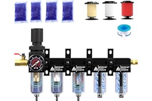 ATINY 1/4'' NPT 5 Stage Air Drying System,Air Dryer for Compressor 5 &0.5 &0.01 Micron Filter Cartridge,Double Desiccant Drye