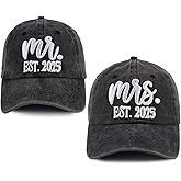 2 PCS Mr and Mrs Est 2025 Hats for Men Women, 3D Embroidered Adjustable Cotton Couples Baseball Cap