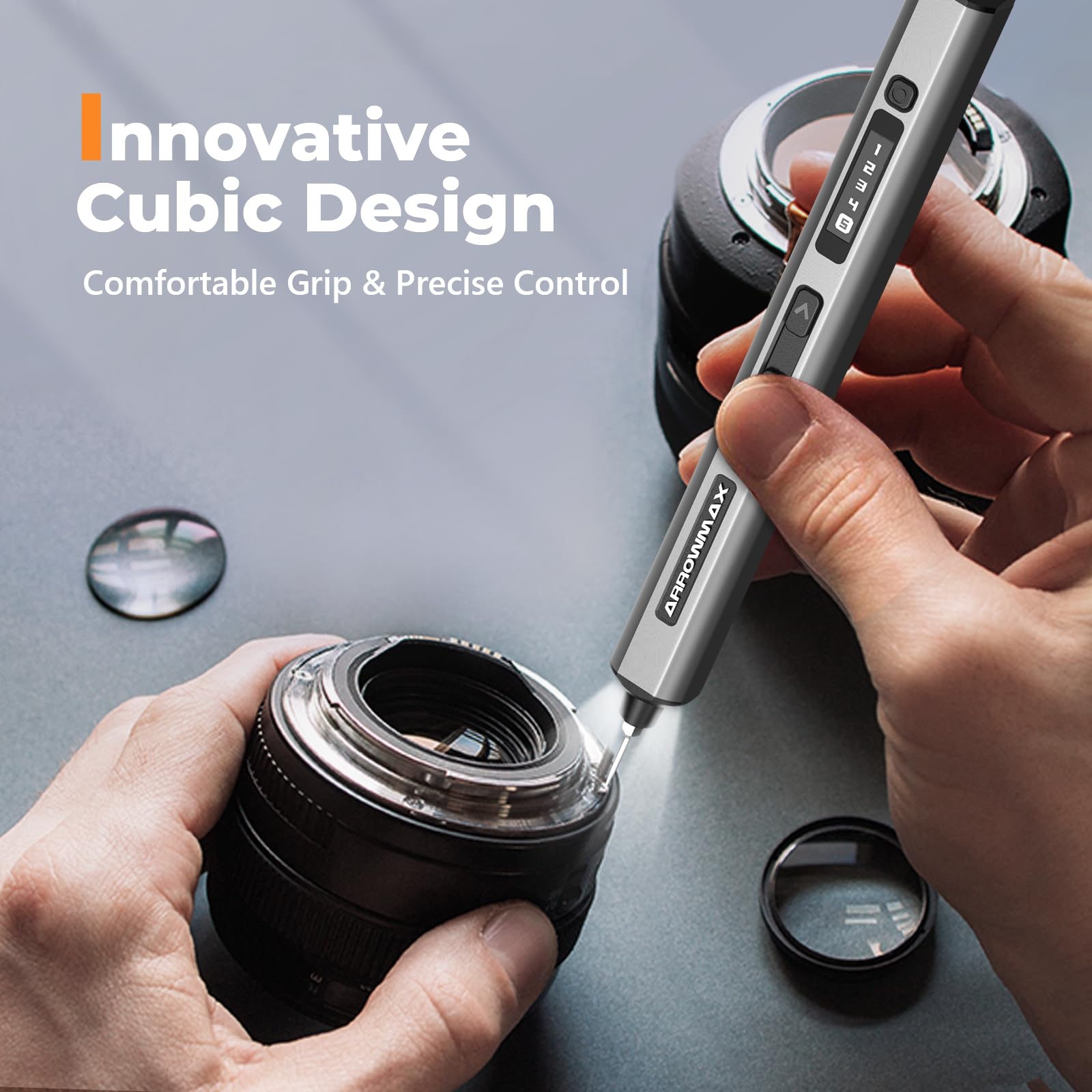 AM ARROWMAX Electric Screwdriver, 74 in 1 Mini Power Screwdriver Set w/ 70 Magnetic Bits, 5 Torque Modes, Red Dot, IF Winning Design, Rechargeable Small Cordless Screwdriver for Phone, DIY (SES ULTRA)