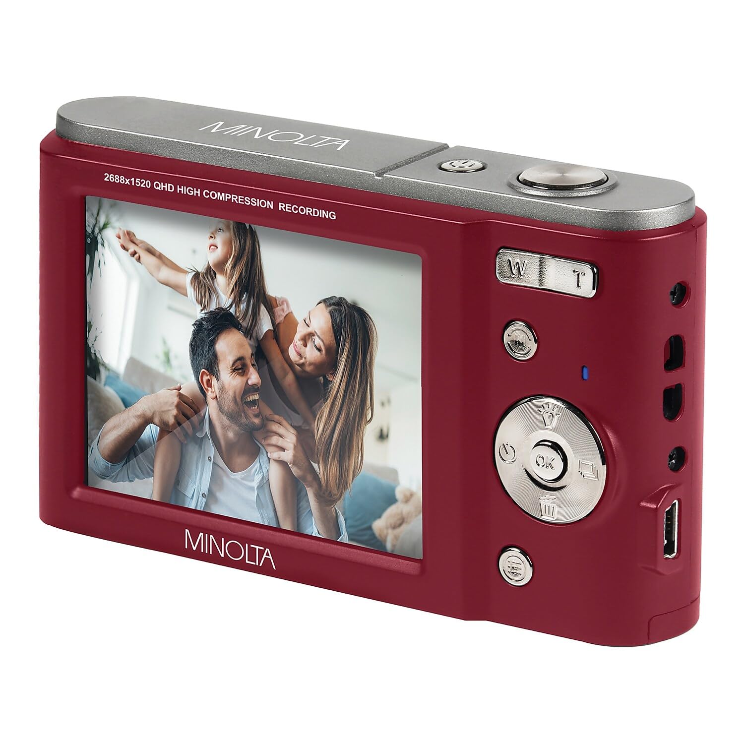 Minolta MND20 44MP Digital Camera – 2.7K Ultra HD Video, 16X Digital Zoom, Anti-Shake Stabilization, Time Lapse, Face Detection, 2.9-inch LCD Display – Lightweight Compact Camera (Red)