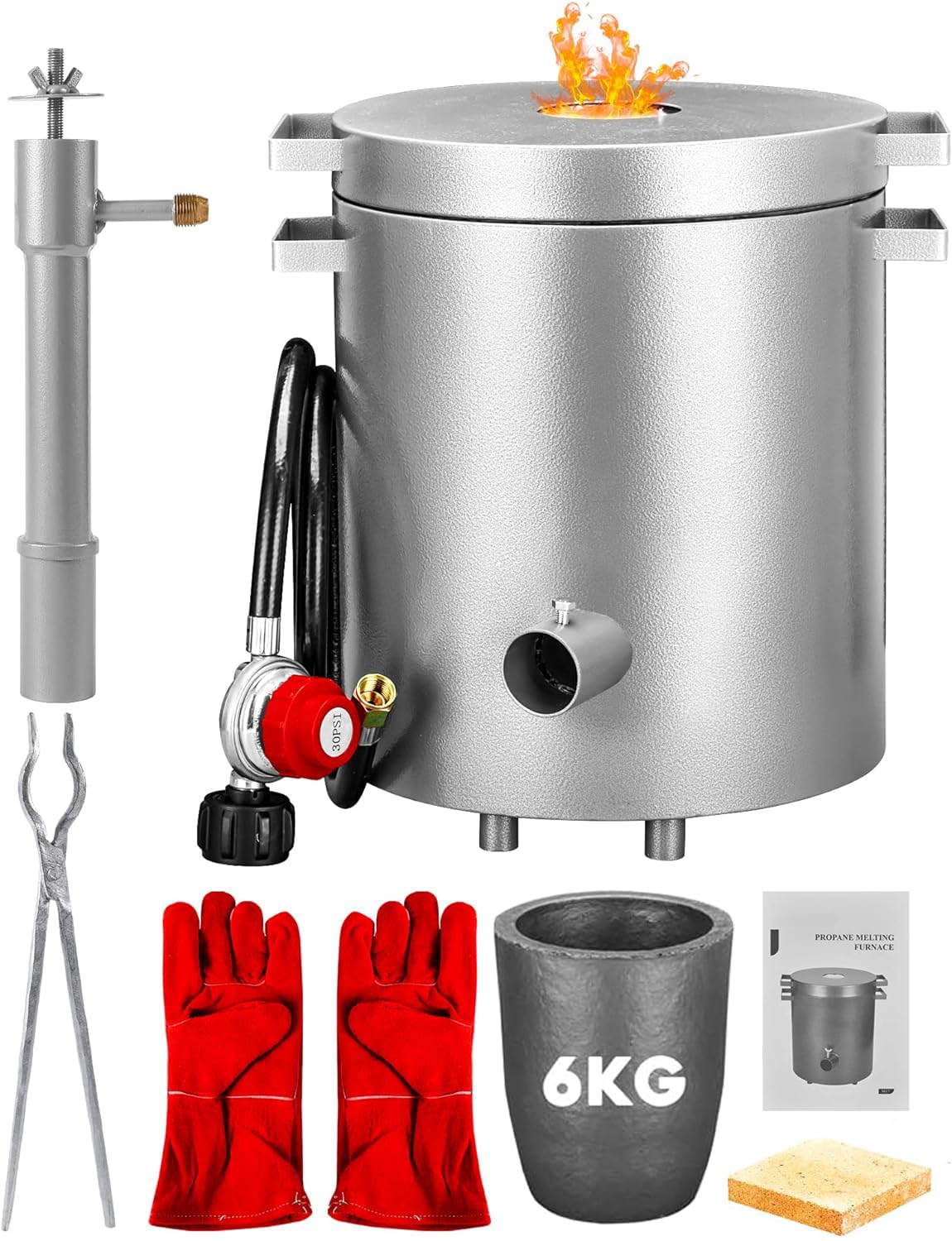 Garvee 6kg Propane Melting Furnace Kits, Up to 1480℃/2700℉ Metal Melting Furnace for Scrap Metal Recycling, Cans, Aluminum, Copper, Gold, and Silver