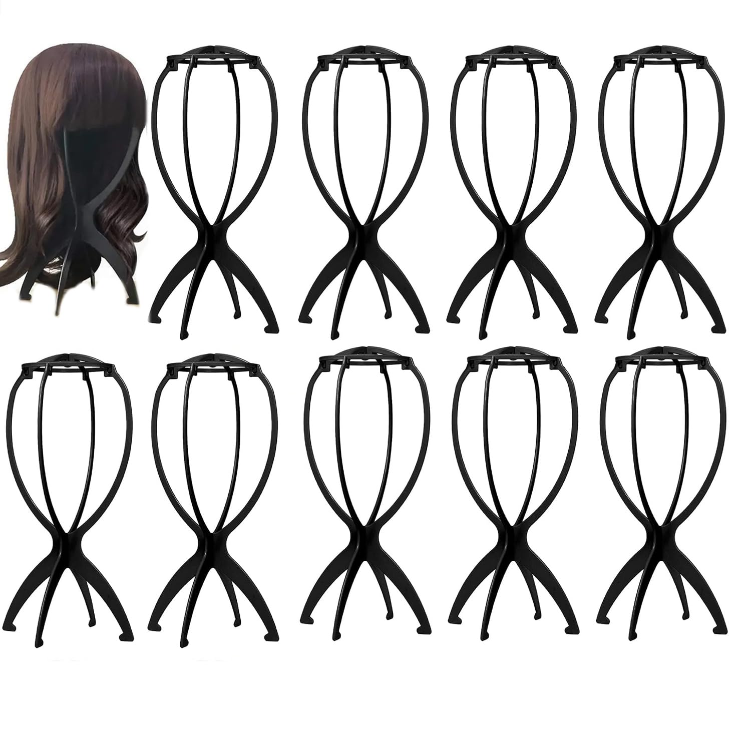 LZSLKEJI 10Pcs Wig Stands Holders, Wig Stands for Wigs Wig Head Stand 14.2 Inches Portable Collapsible Wig Head Hairpin Durable Plastic Folding Wig Holder Hats Stands for Women Wigs Display Stand