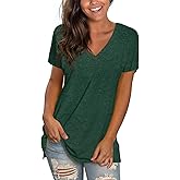 Sipaya Womens T Shirts Basic V Neck Tee Loose Fitting Casual Short Sleeve Tops