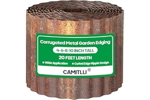 Camitlli Corrugated Metal Garden Edging, Sturdy Tall Landscape Edging Borders, Perfect DIY for Flower Beds, Lawn and Pathway,Tree Surrounds,Paver Edges (Pre-Rusted, 10"×20FT)