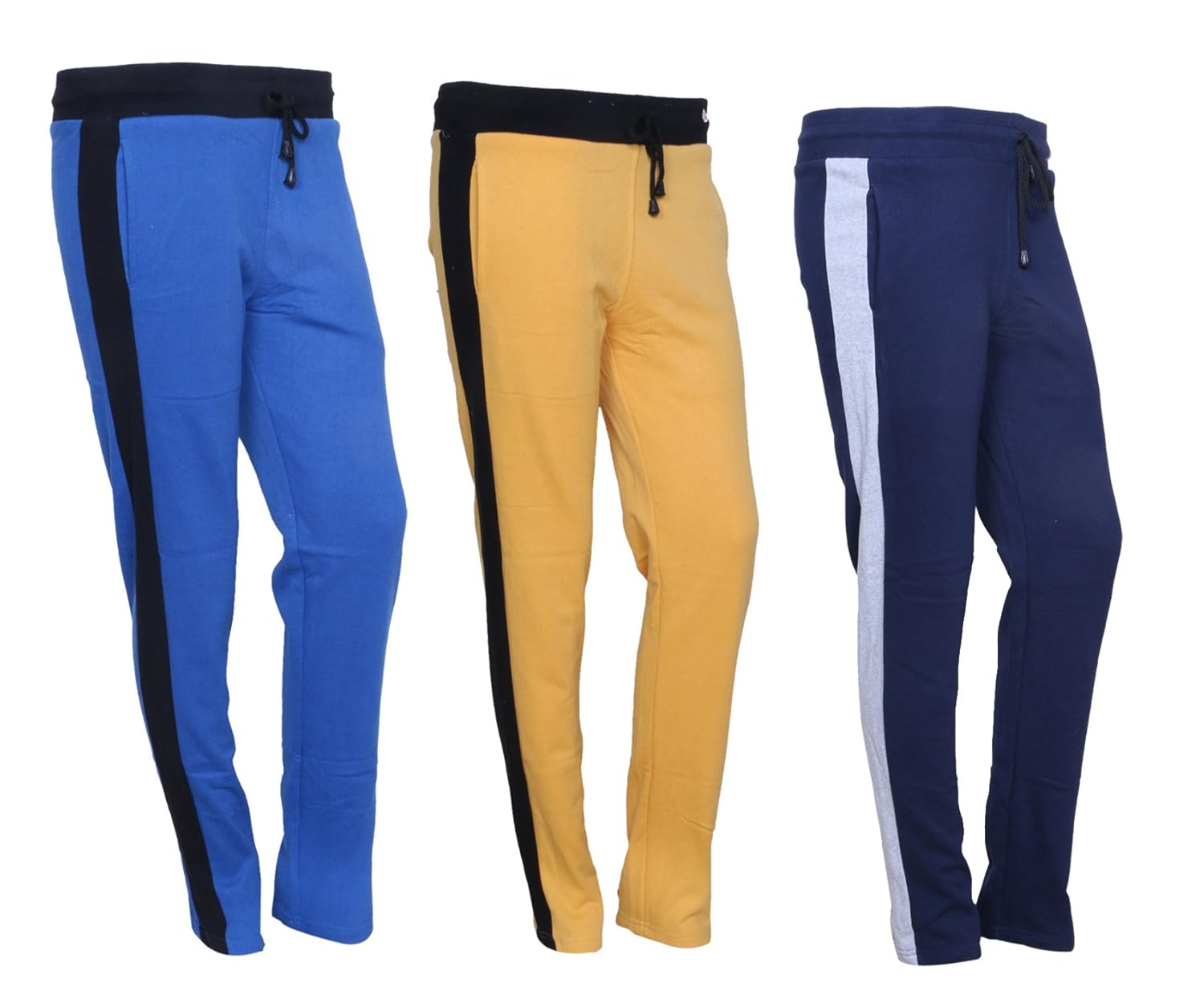 navy blue and yellow track pants