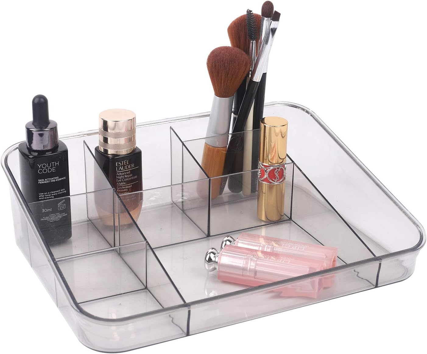 SUNFICON Makeup Tray Holder Bathroom Storage Tray Cosmetic Display Case Office Stationery Storage Holder Units for Drawers Vanities Countertops Office Desk Birthday Crystal Grey Acrylic