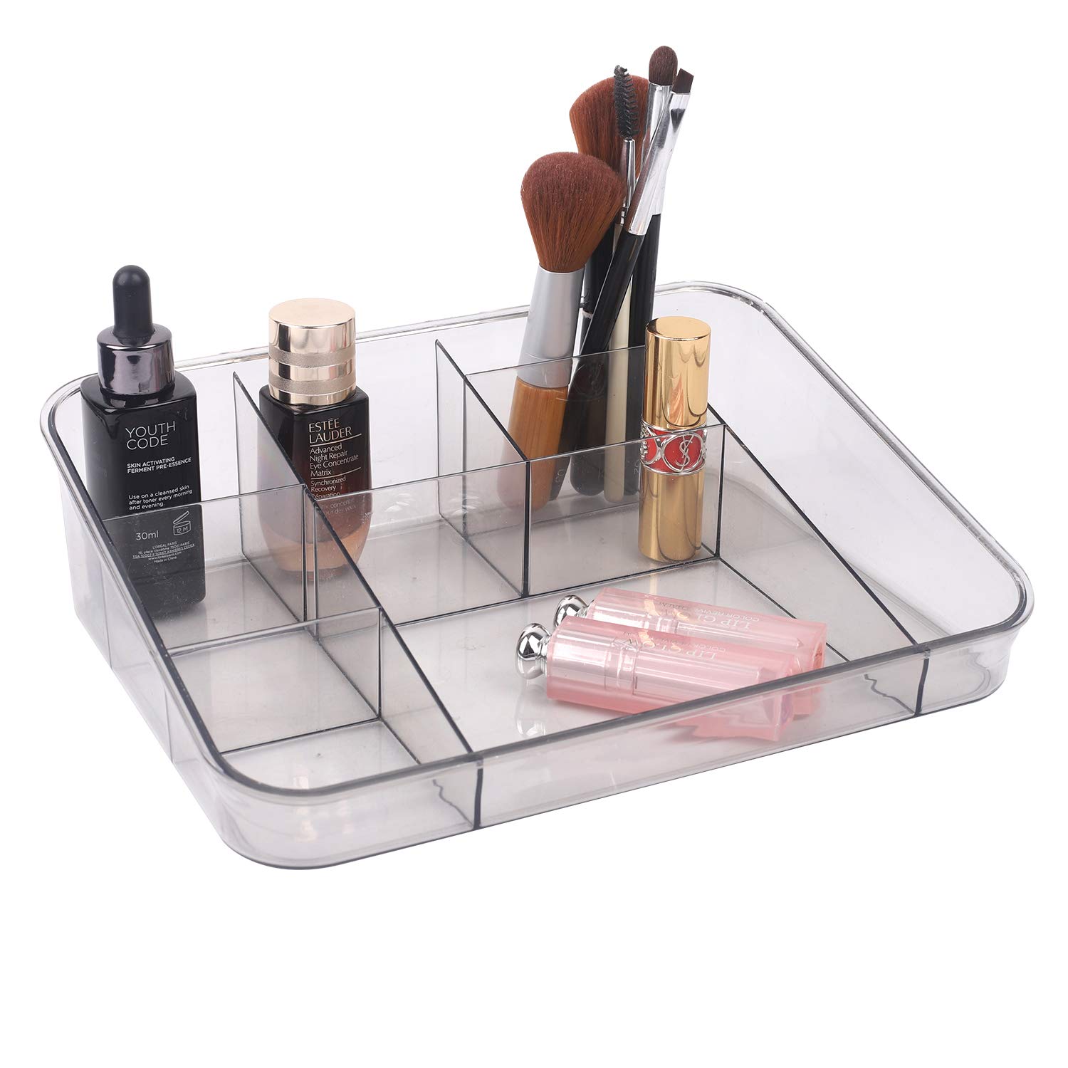 Amazon Com Sunficon Makeup Organizer Tray Cosmetic Storage Tray Display Holder Countertop Vanity Tray 8 Compartments Storage Box For Bathroom Bedroom Office Drawers Birthday Christmas Gift Crystal Grey Acrylic Beauty