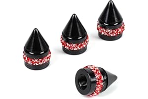ToBeQueen Bling Red Valve Stem Caps, 4 Pack Handmade Crystal Rhinestone Diamond Red Tire Valve Caps Universal Dustproof Bling Red Car Decorations for Car/SUV/Motorcycle/Bike(Red)
