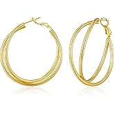 MOYUXI Twist Double Hoop Earrings For Women Lightweight Big Gold Hoops Hypoallergenic Large Silver Hoops Non Tarnish 2mm Thin Gold Hoop Earrings Birthday Gift For Women