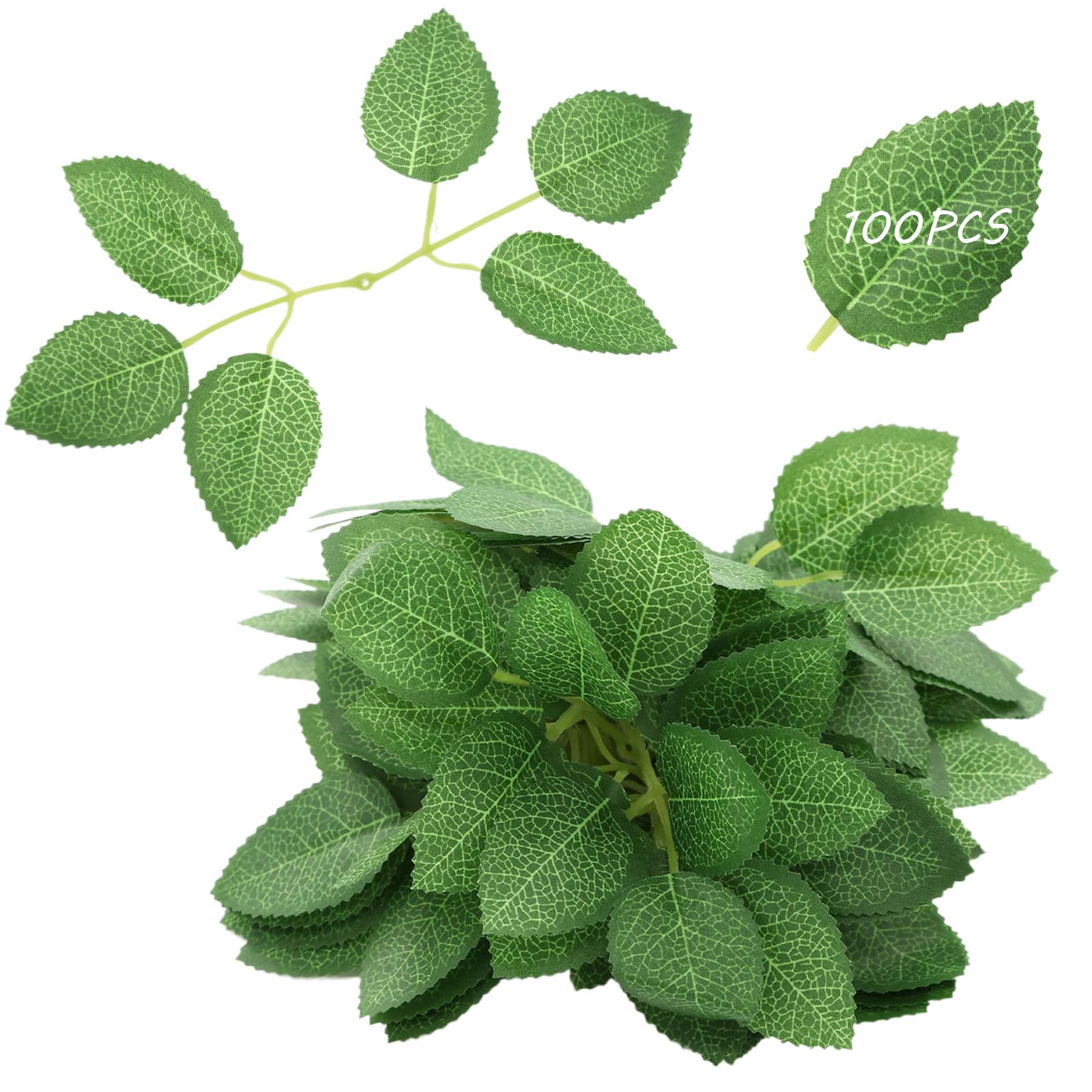 Photo 1 of 100Pcs Artificial Green Leaves?Bulk Fake Leaves Greenery Leaves Fake Rose Flower Leaves for DIY Wedding Birthday Party Bridal Bouquets Centerpieces Floral Arrangement DIY Craft Home Decorations