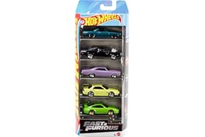 Hot Wheels Fast & Furious Toy Cars, Set of 5 1:64 Scale Die-Cast Vehicles Inspired by & Seen in The Fast Movies