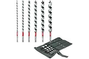 YOKOCUT Auger Drill Bit Set for Wood, 6pcs 1/4"-7/8" Inch Hex Shank, Long Ship Auger Drill Bit for Soft and Hard Wood, Plastic, Drywall, Tree Stump and Composite Materials