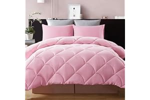 Decroom Lightweight Full Comforter Set with 2 Pillow Sham - 3 Pieces Set - Quilted Down Alternative Comforter/Duvet Insert for All Season - Pink - Full Size