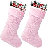 Pangda 2 Pcs Pink Christmas Stockings 20 Inch Faux Fur Xmas Stocking Pastel Stockings Fireplace Hanging Gift Bags for Xmas Holiday Family Party Decoration
