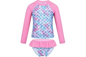 YOOJIA Kids Girls 2PCS Swimsuit Tankini Long Sleeves Mermaid Swimwear Rashguard Bathing Suit UPF 50+