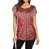 PrettyGuide Women's Sequin Top Shimmer Glitter Loose Bat Sleeve Party Tunic Tops