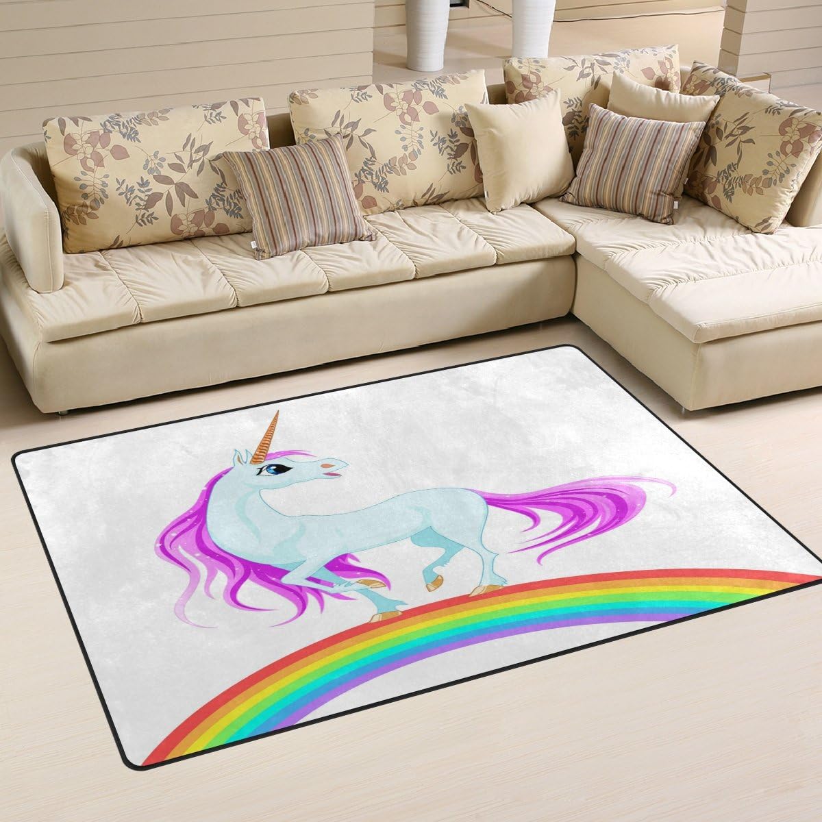 LORVIES Blue Unicorn On Rainbow Area Rug Carpet Non-Slip Floor Mat Doormats for Living Room Bedroom 60 x 39 inches