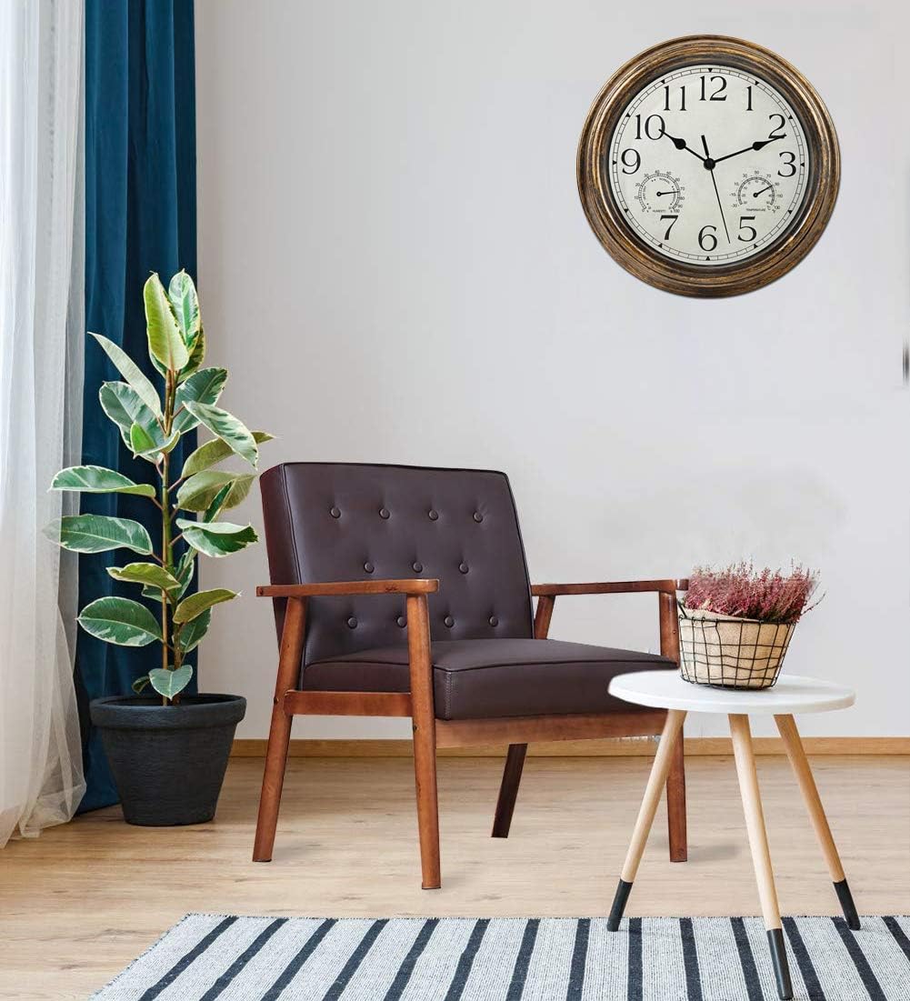 Yumt 12-Inch Waterproof Wall Clock with Thermometer and Hygrometer Combo,Vintage Silent Non-Ticking Battery Operated Clock Wall Decorative- Bronze