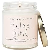 Sweet Water Decor Relax Girl, Peppermint, Cedar, Clove, and Eucalyptus Scented Soy Wax Candle for Home | 9oz Clear Jar, 40 Hour Burn Time, Non Toxic, Made in The USA