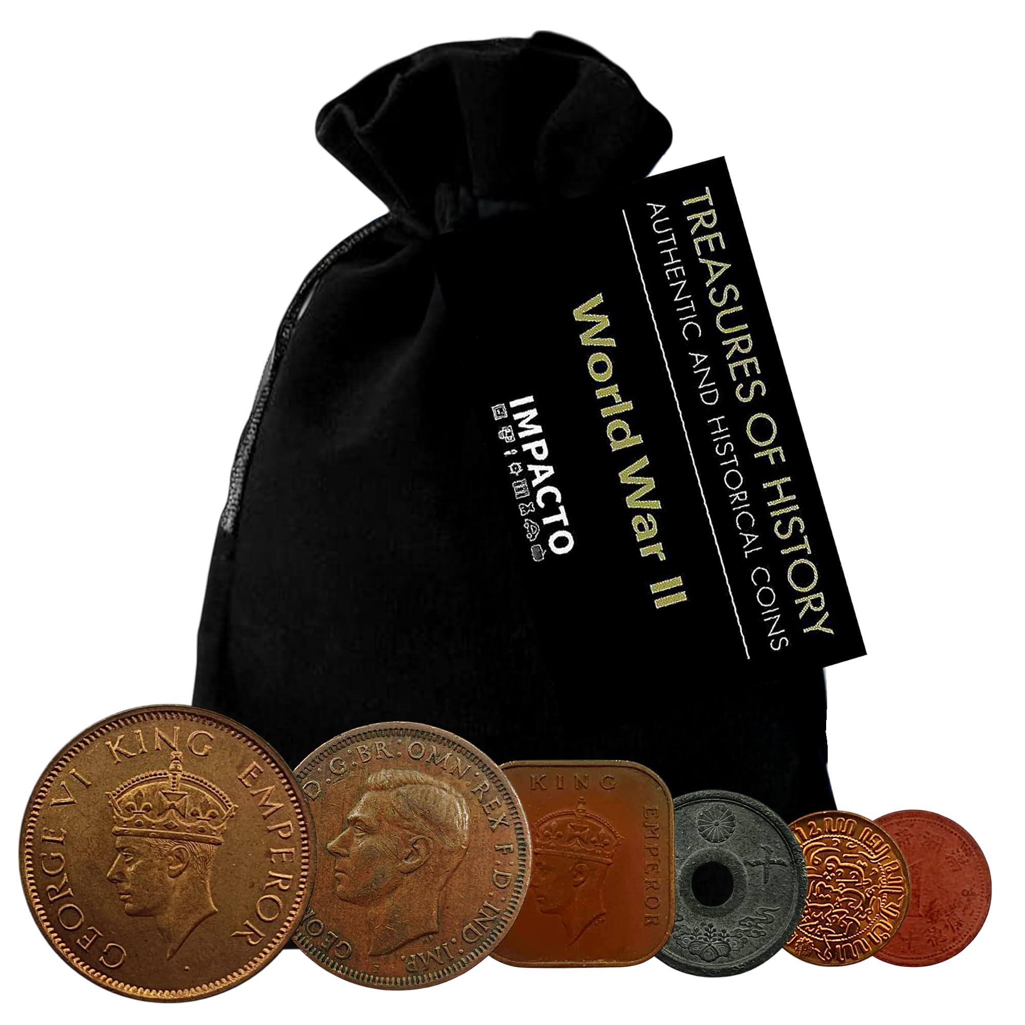 WW2 World Currency - 6 Coins Used During The World War 2 in The Pacific, The Pearl Harbor Collection (1938-1945). Special WW2 Memorabilia for Collector, Certificate of Authenticity Included.