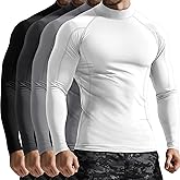Velvelhall 4 Pack Men's Compression Shirts Mock Neck Long Sleeve Workout Turtleneck Raglan Athletic Slim Fit Base Layer Tops