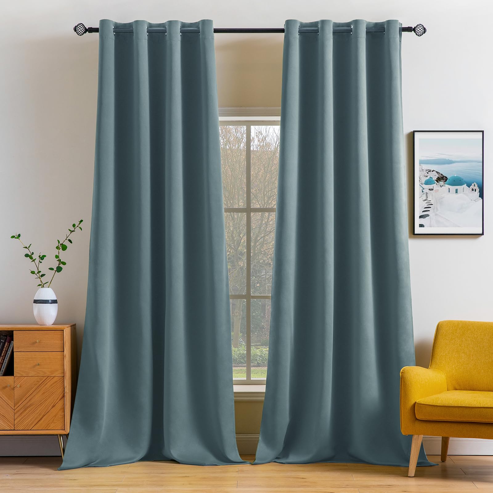 MIULEE Blackout Curtains 96 Inches Long for Bedroom Living Room Thermal Insulated Room Darkening Grommet Top Solid Light Blocking Drapery Set of 2 Window Panels Greyish Blue Image