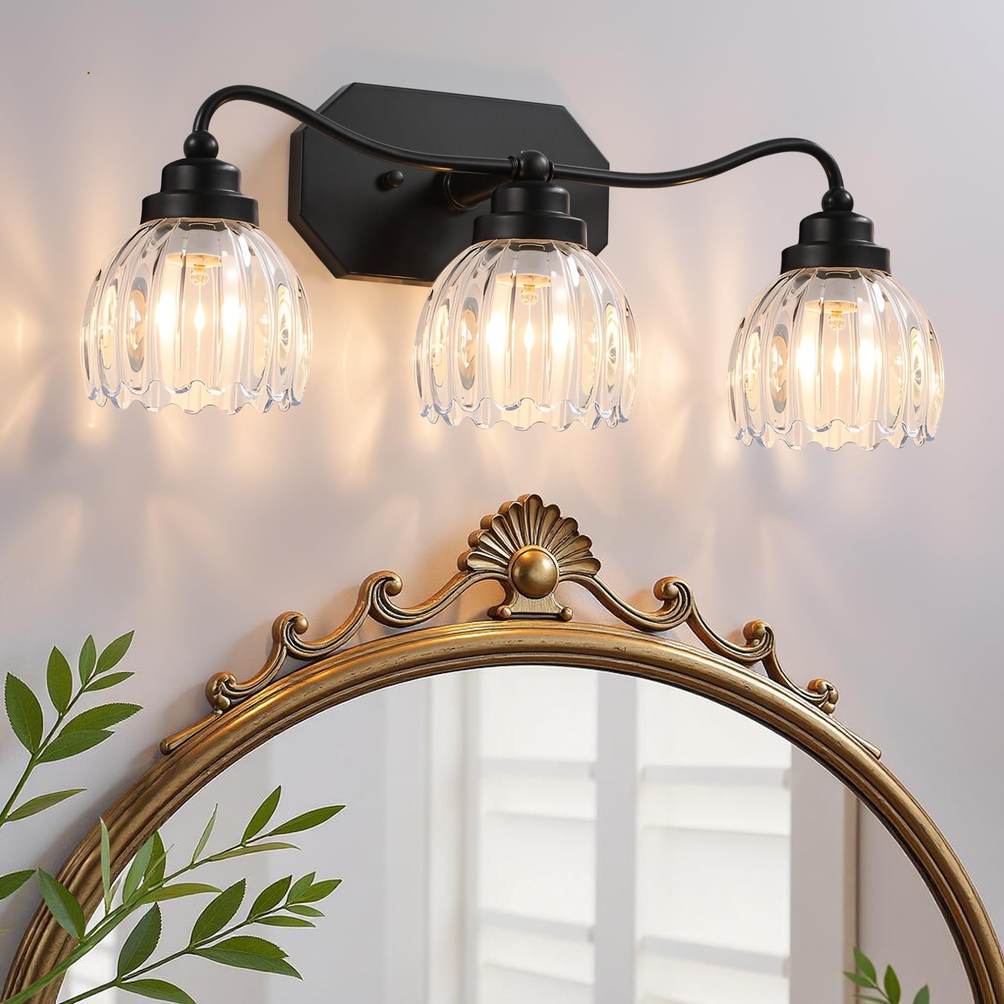 Photo 1 of Vintage Bathroom Light Fixtures, 3 Light Bathroom Vanity Light, Black Matte Antique Brass Finish with Crystal Glass Shade, Mid Century Wall Sconces for Bedroom, Living Room, Hallway
