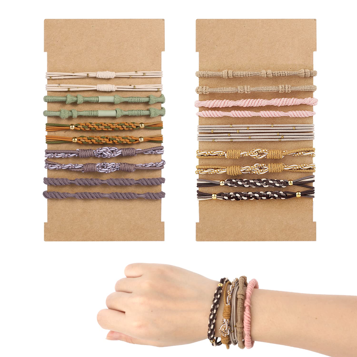 20pcs Boho Hair Ties for Women, 5 Styles Hair Tie Bracelet Elastic Hair Bands Ponytail Holders Cute Boho Hair Ties for Thick Hair Pony Tails, No Damage