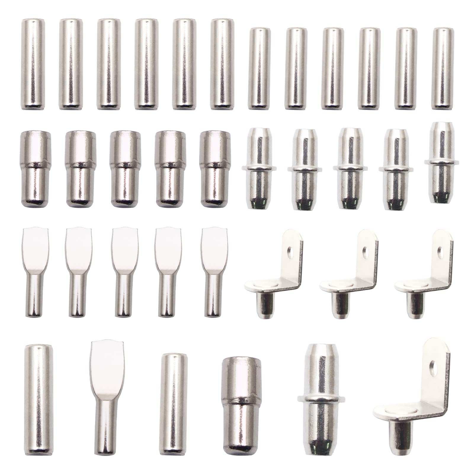 135PCS 6 Styles Shelf Support Pegs Kit, Shelf Pins, Metal Shelving Brackets and Supports, Cabinet Furniture Shelf Pin Support Assortment Kit for Shelf Holes