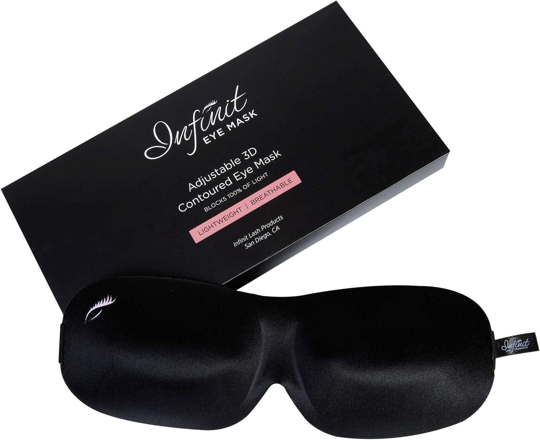 Eye Mask Designed for Eyelash Extensions, Form Fitting 3D Contoured Design, Lightweight & Soft Fabric with Adjustable Strap, No Pressure Eye Mask for Sleep & Travel (Black)